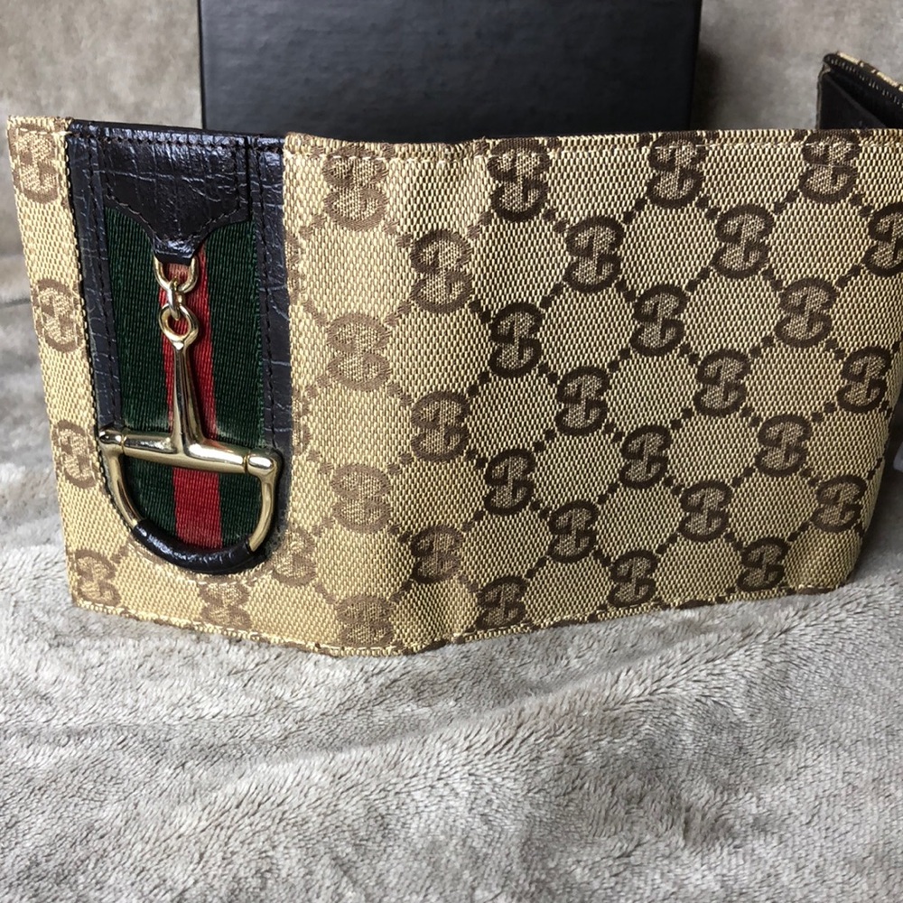 GUCCI GG Sherry Line Horsebit Trifold Wallet COMES WITH GUCCI BOX - Picture 10 of 17